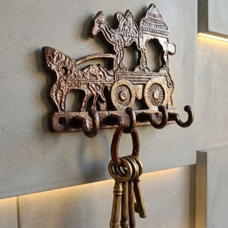 Horse Carriage 4 Hook Key Holder Decorative Wall Mount Key Rack