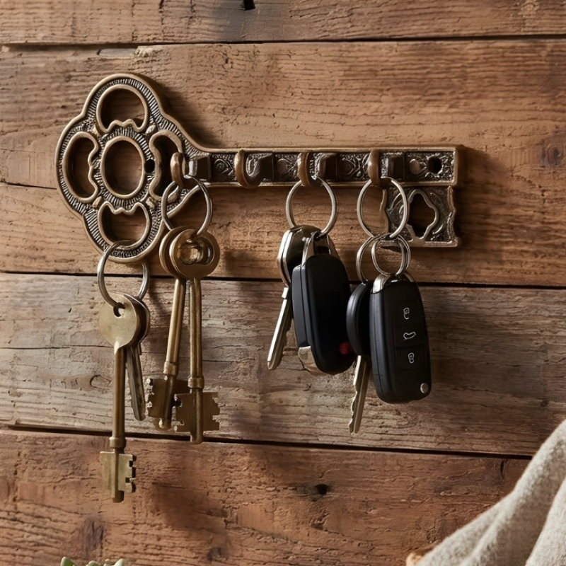 Decorative Wall Mounted Vintage Key Holder Metal with 4 Hooks